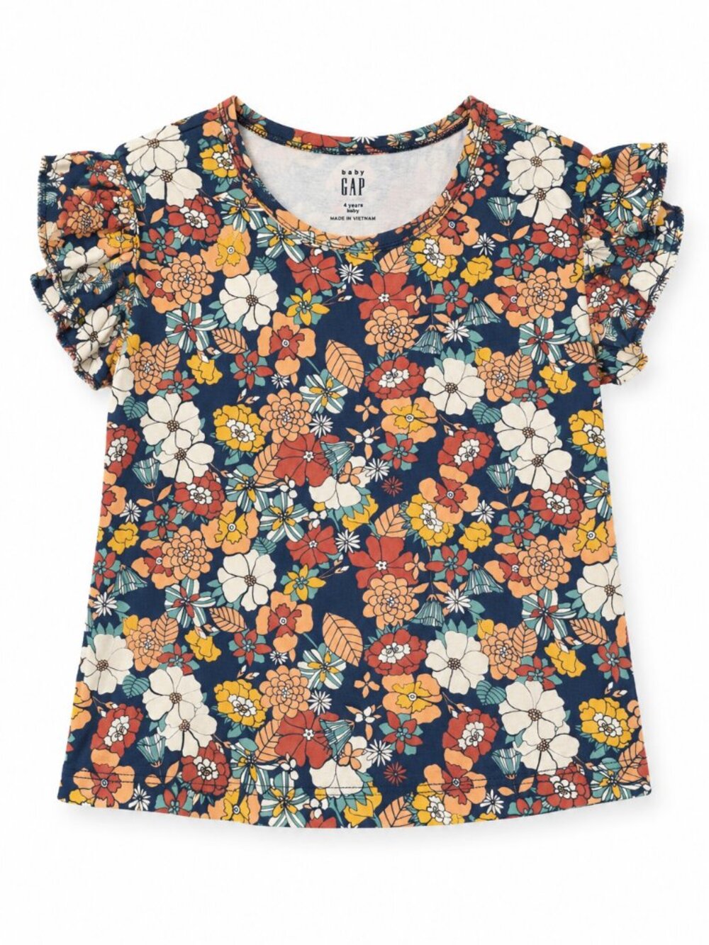 Baby Gap Girls Navy Retro Floral Flutter Sleeve Top Size 4Y
